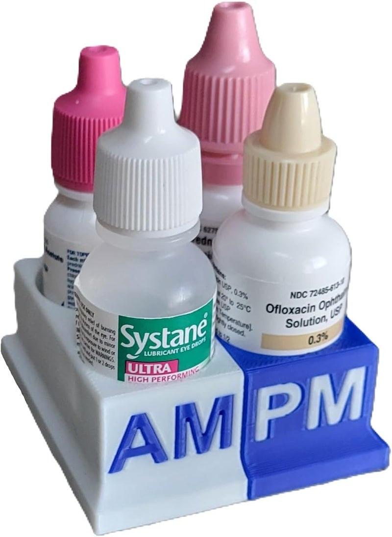 Znet3D Eye Drops Bottle Organizer & Tracker – AM/PM 4-Slot (White/Blue) - Image 1